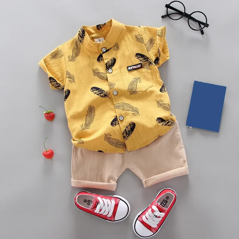 Summer new baby boy clothing sets children's clothing cotton print short sleeve shirt + shorts set Boys clothes