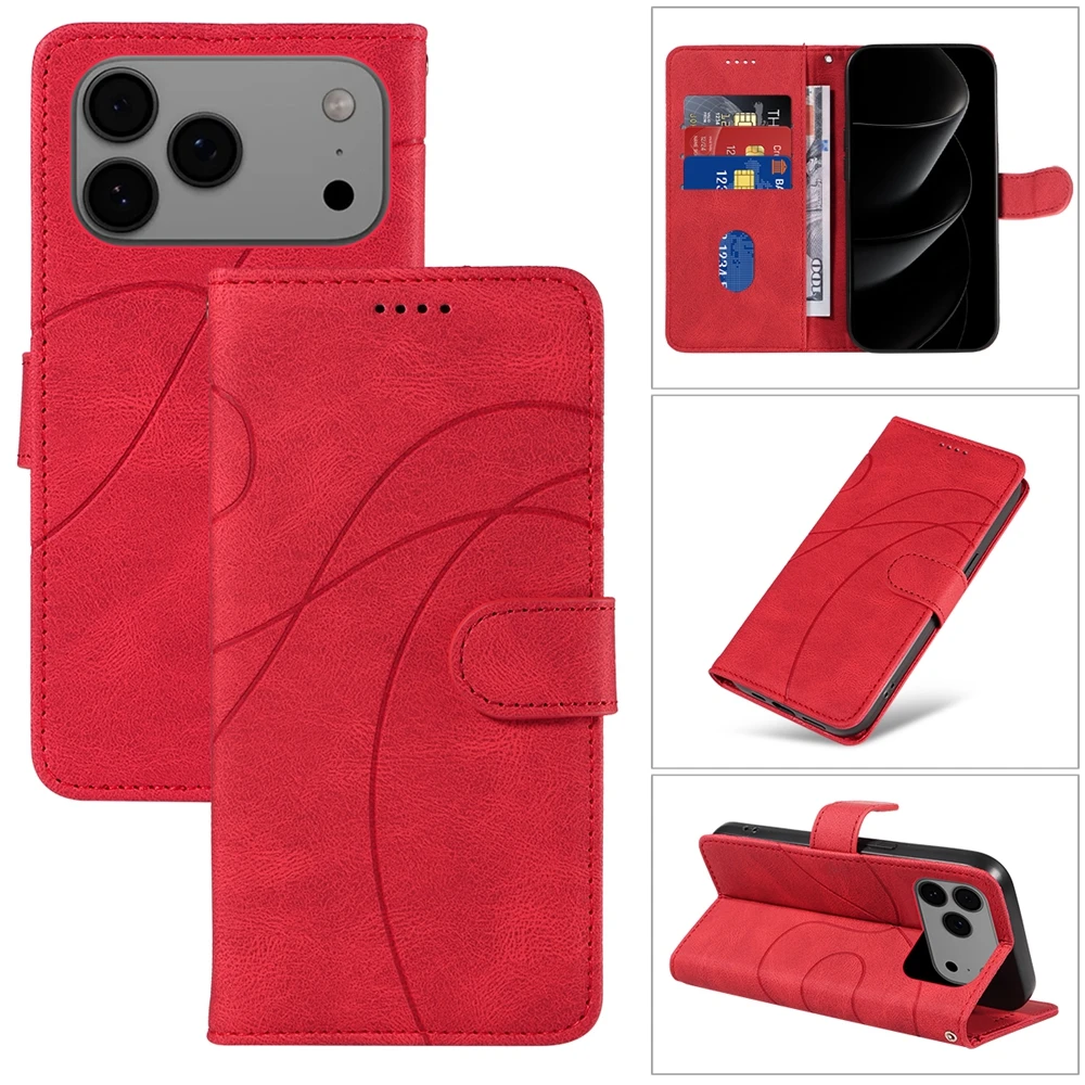 Magnetic Leather Wallet Flip Case - Premium Shockproof Phone Cover with Curve Line Design
