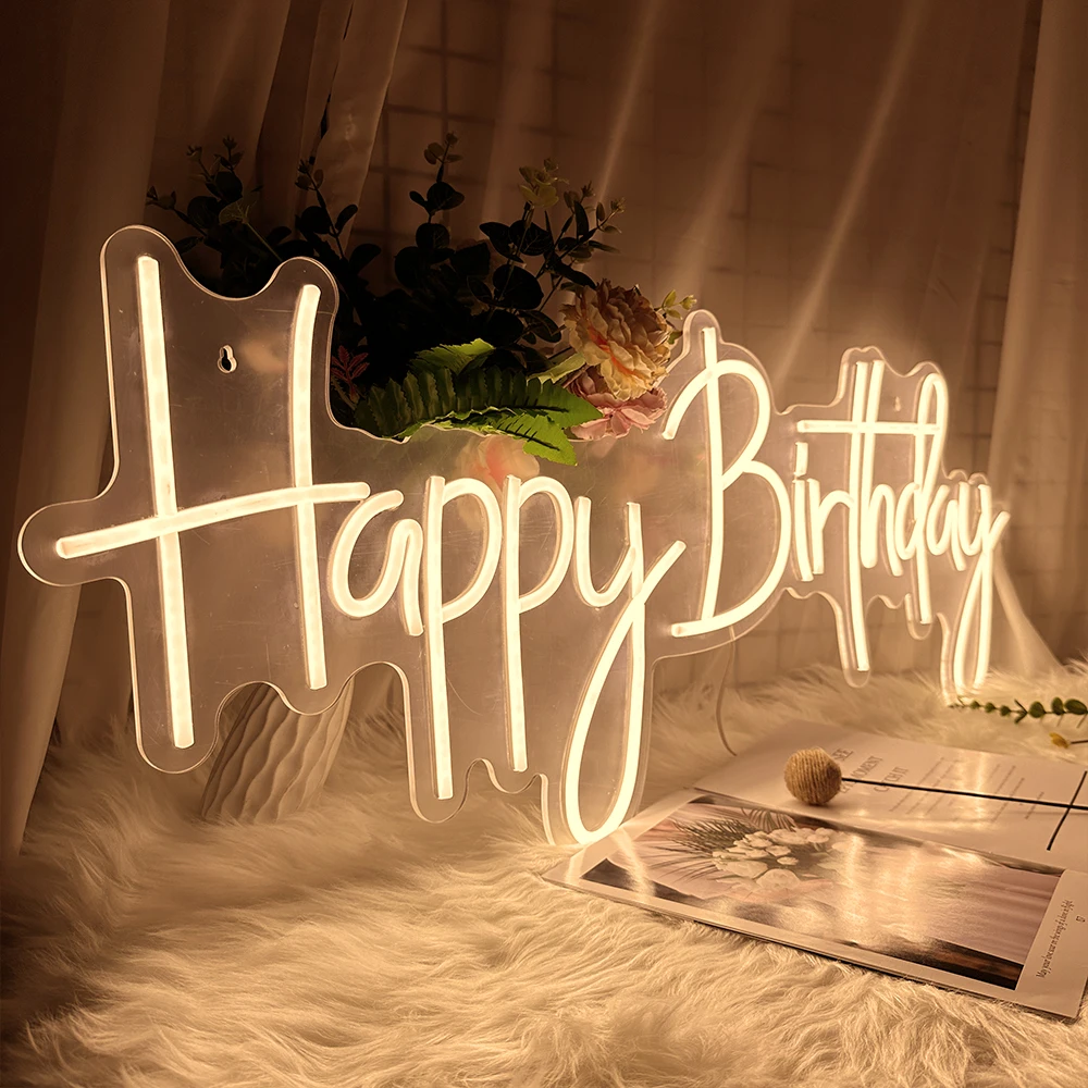 39in Extra Large Happy Birthday LED Neon Birthday Party Background Decoration Sign For Party Gathering Dimmable With Switch