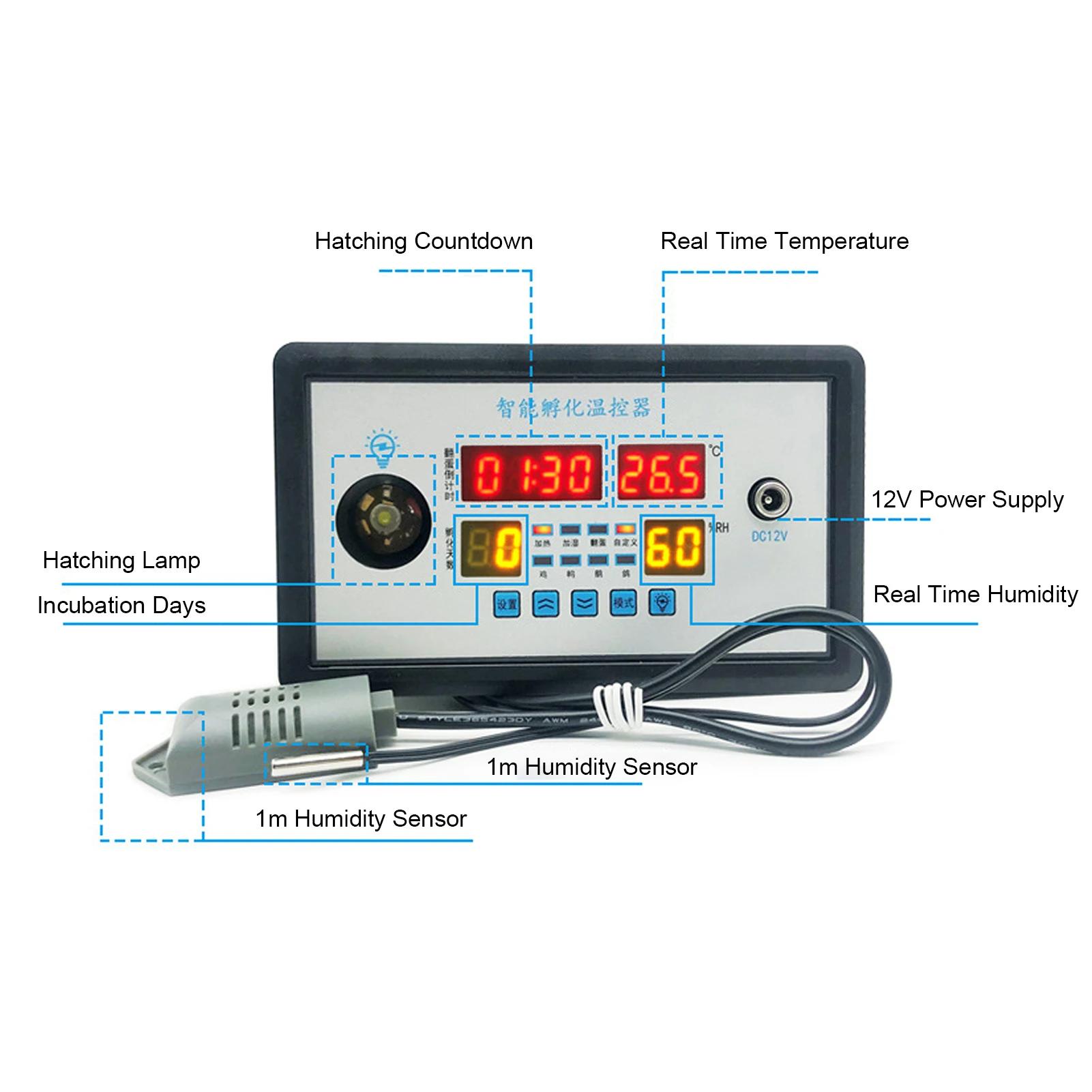 Smart Thermostat Digital ZFX-W9002 Thermostat Temperature Humidity Control Incubator 360 Automatic Egg Turning 12V/220V Smart Thermostat