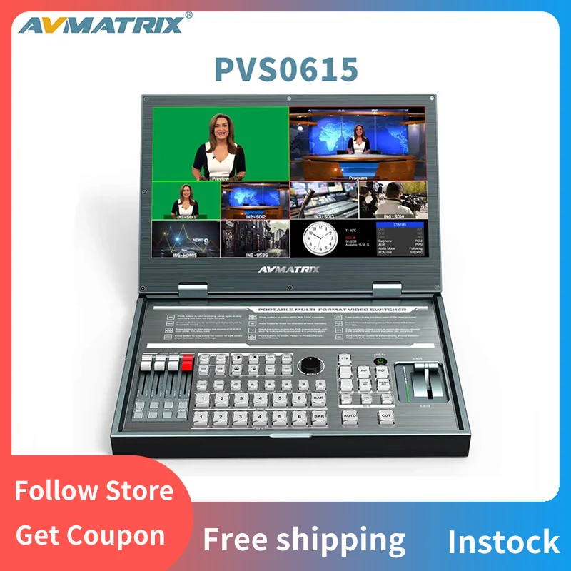

AVMATRIX PVS0615 15.6 Inch 6 Channel Inputs Portable FHD LCD Screen Multi-Format Video Switcher With PIP Mode&Audio Mixer