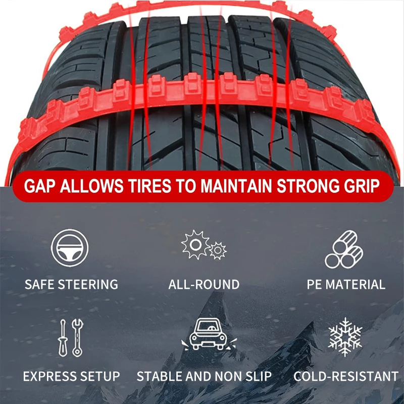 AAZRZRZ 24 pcs snow tire chain skid chain Adjustable nylon zipper tie track claw emergency strap Durable stable skid red