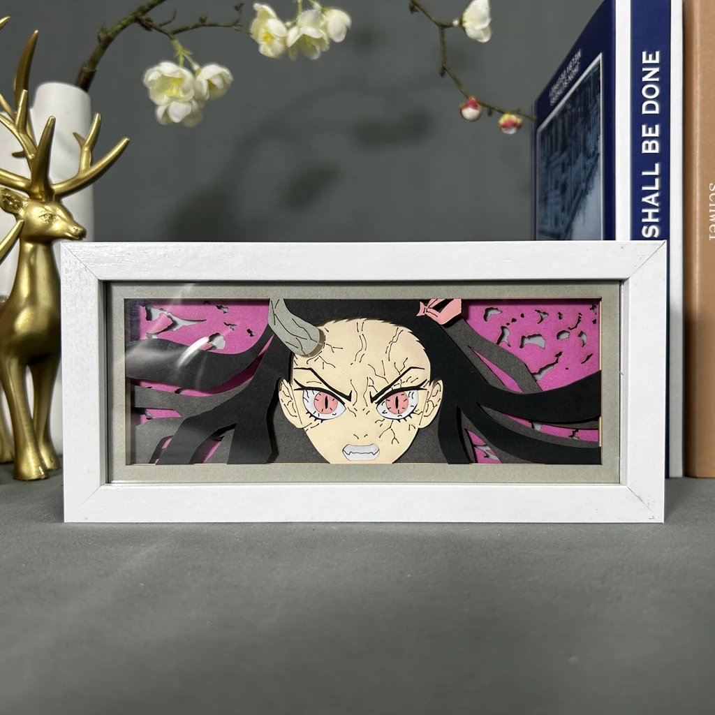 

Kimetsu No Yaiba Paper Cut Shadow Box for Home Decoration Manga Table Desk Lamp Anime 3D Light Box Nezuko Kamado Demon Slayer