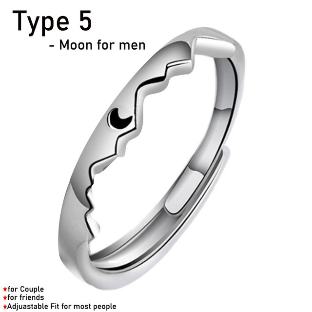 Moon Couple Rings Open Adjustable Ring Eachother Lover Couple Rings Wedding Jewlery Ring Friends Gift Fit for Most Women Men