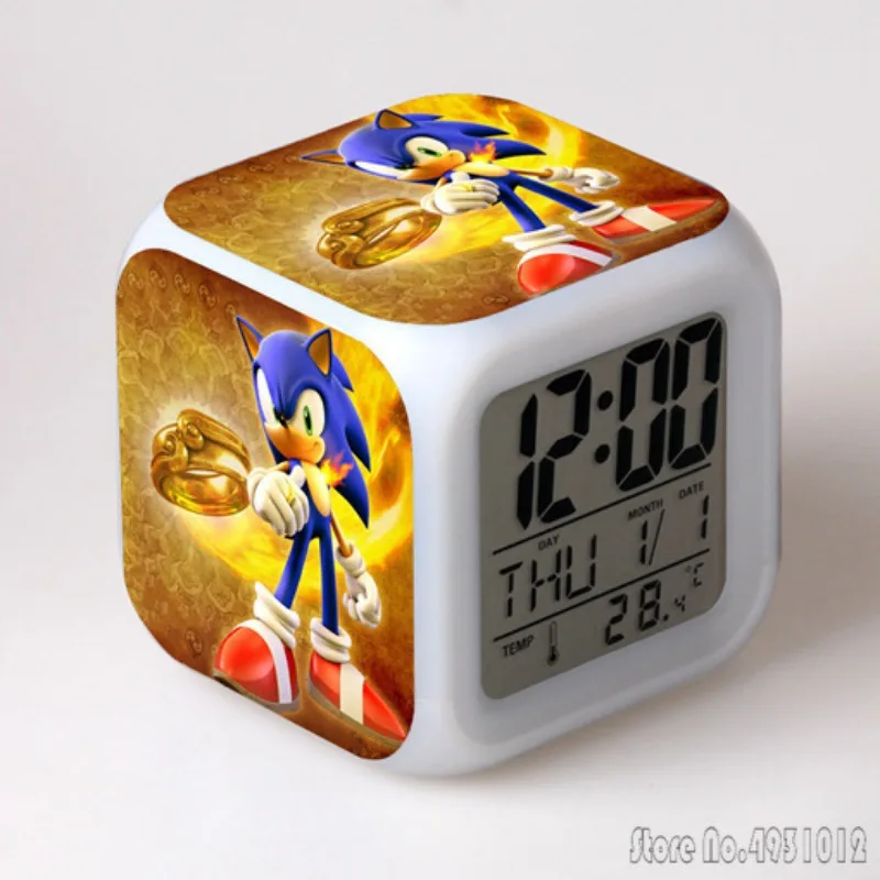 thumbnail image 1 of Reloj despertador con luz LED de 8 x 8 x 8 cm con diseño de Sonic the Hedgehog, Sonic the Sonic Boy, creativo, para estudiantes, con pantalla de hora, semana y mes, 1 of 5