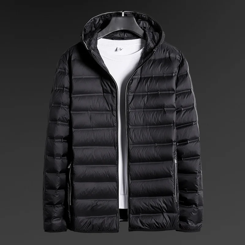 Spring Autumn Winter Ultra Light Down Jacket Men Hooded Collar 90% White Duck Down Coat Light Weight Puffer Jacket Plus Size 8XL