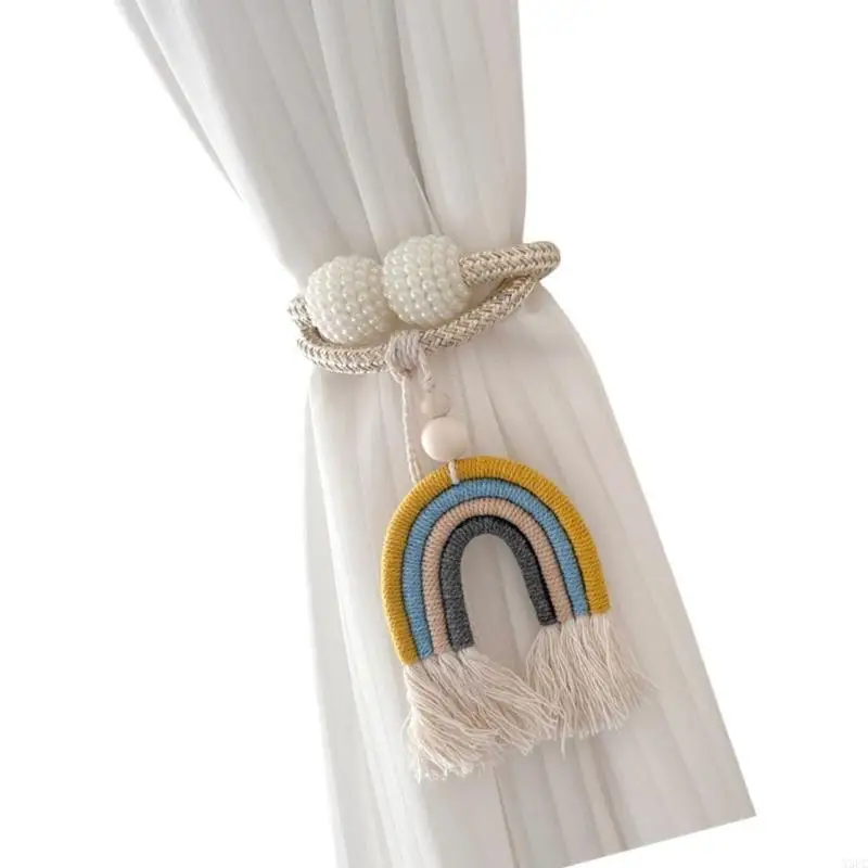 2Sets Rainbow Tasseled Curtain Tiebacks,Curtain Holders With Clip Children Room Decorative Hooks X3UC