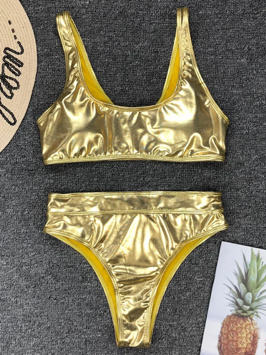 Costume Da Bagno Intero Metallic Donne – SHEKINI – Schiena Scoperta – Taglie S-XL – Giallo