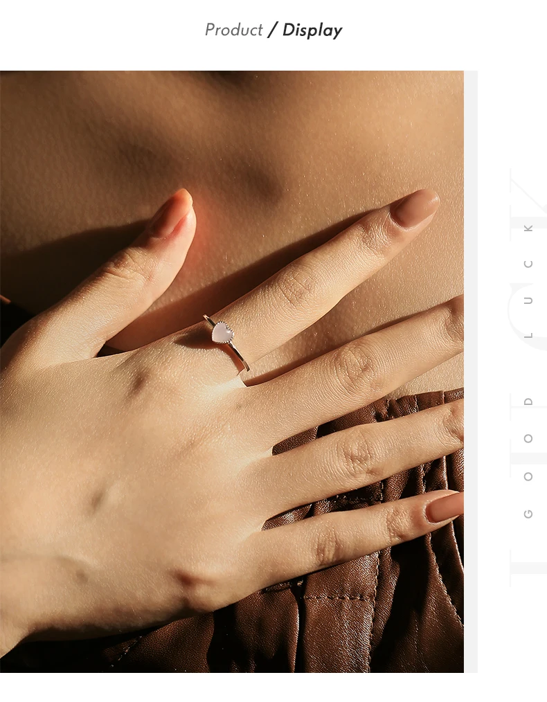 MODIAN 925 Sterling Silver Pink Crystal Hearts Opal Open Size 6-8 Finger Ring Sweet Simple Fine Jewelry For Women Birthday Gift