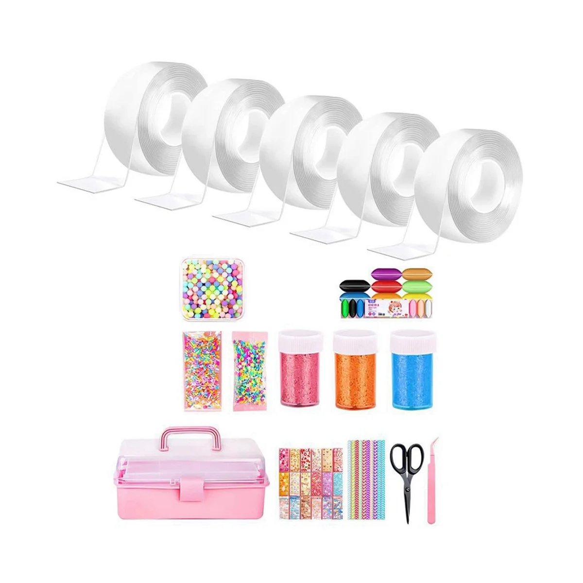 

Nanos Bubble Balloon Tape Kit with Glitter Tweezer Fidget DIY Elastic Bubbles Nano Tape Double Sided Bubblable Tapes C