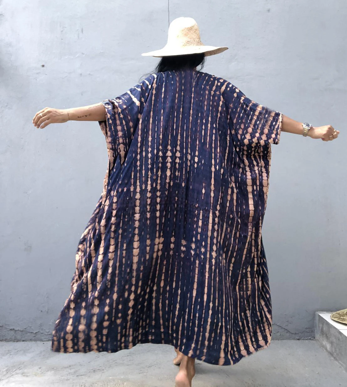 Beach Over Blouse Summer 2022 Bikini Cover-ups 100% Cotton Long Dress Retro Striped Beach Wear Self Belted Swim Suit Cover Up