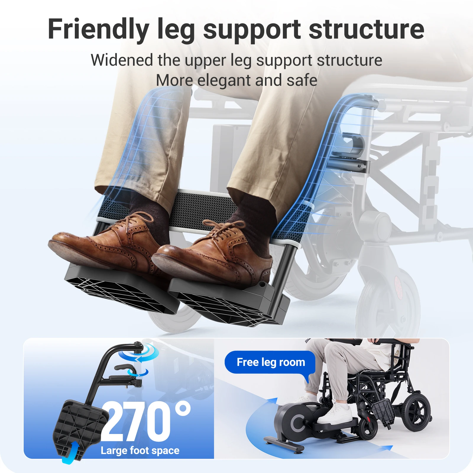 Sedia a rotelle elettrica per adulti Telaio in lega di alluminio con capacità di 220 libbre con luce a LED per scooter portatile per anziani - immagine 4
