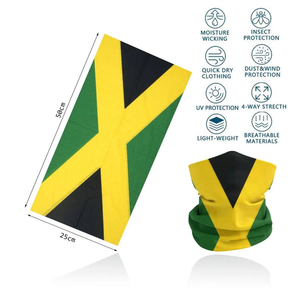 Atmungsaktive Lauf-Gesichtsmaske, Schals, Jamaika-Flagge, Bandana, Snood, 100 % Polyester, Biker, Mehrzweckgebrauch, Kopfwickel, Halsmanschette, JM – Detail 8
