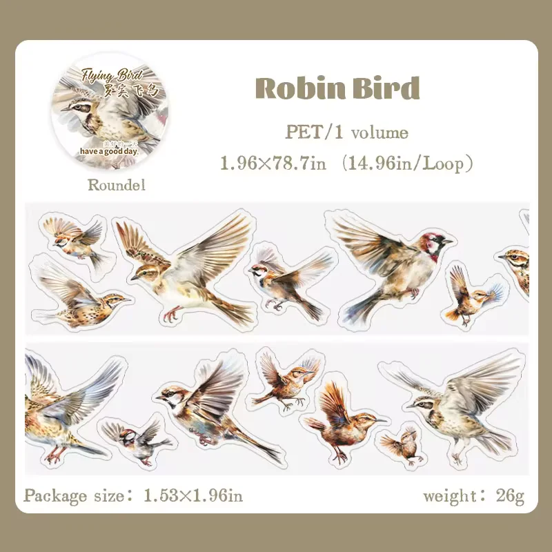 1Roll 2M Tape PET Flying Bird Die Cutting Handbook Decorative Material Loop Sticker Adhesives Scrapbooking cut 50mm*2M 6