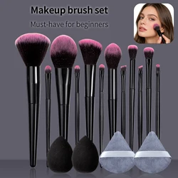 Luxurious 16 - Piece Makeup Brush Collection - Soft Fluffy Brushes (Black)