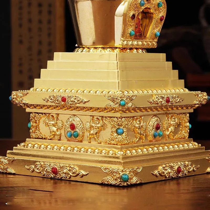 7 Inch Vantage Carved Tibetan Buddhism Stupa Instrument Decor Ornament for Room