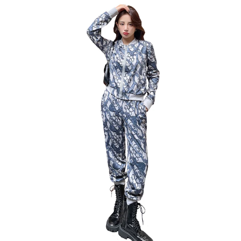 

Women Spring Fashion Printed Two Piece Set Jacket Tops And Pants Plus Size Matching Outfit Sport Cloth Streetwear Tracksuit 2022