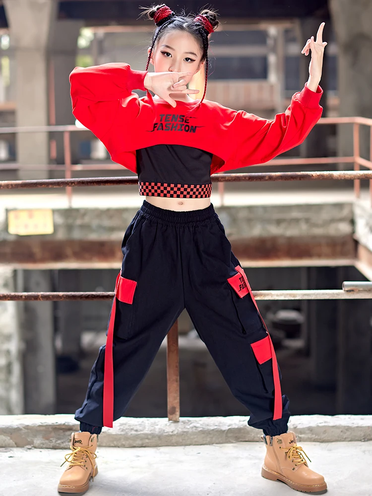 Enfants Filles Jazz Danse Costume Décontracté Vêtements Hip Hop Street Dance  Vêtements Crop Tops Gilet Jogger Pantalon rouge Sportswear