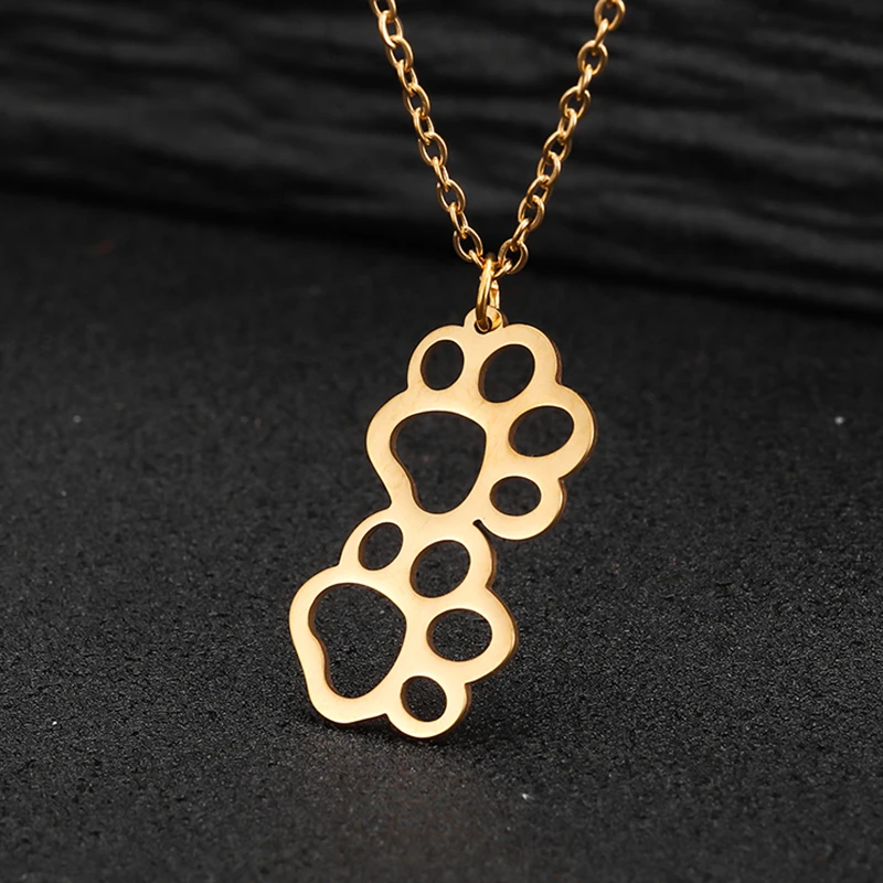 Stainless Steel Necklaces Cartoon Dog Paw Cute Pendants Chain Fashion Choker - PeticaDeals