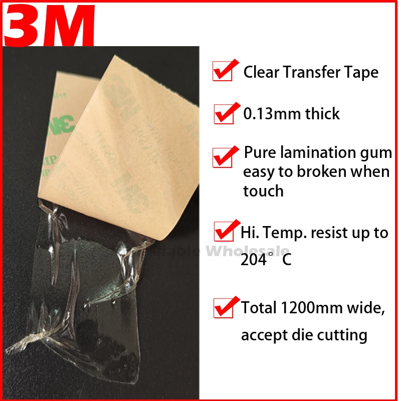 5 sheets 10cmx20cmx0.13mm Clear 3M 468 468MP 200MP Double Sided Adhesive Tape, High Temperature Resist