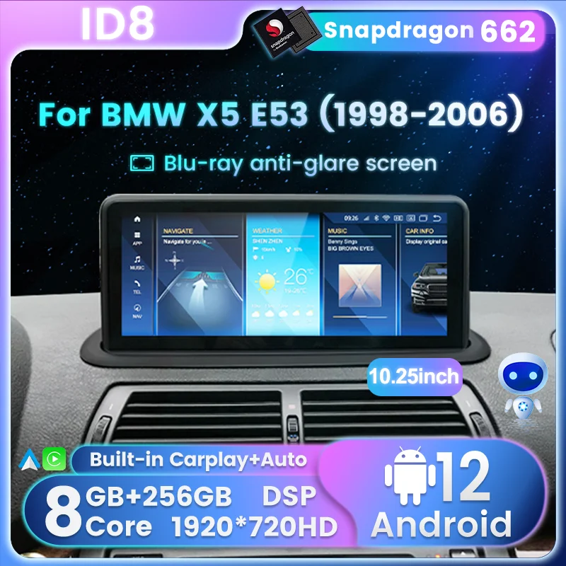 

Android12 10.25inch car intelligent system Ai Voice Car Radio For BMW X5 E53 1998-2006 Multimedia Player Carplay android auto BT