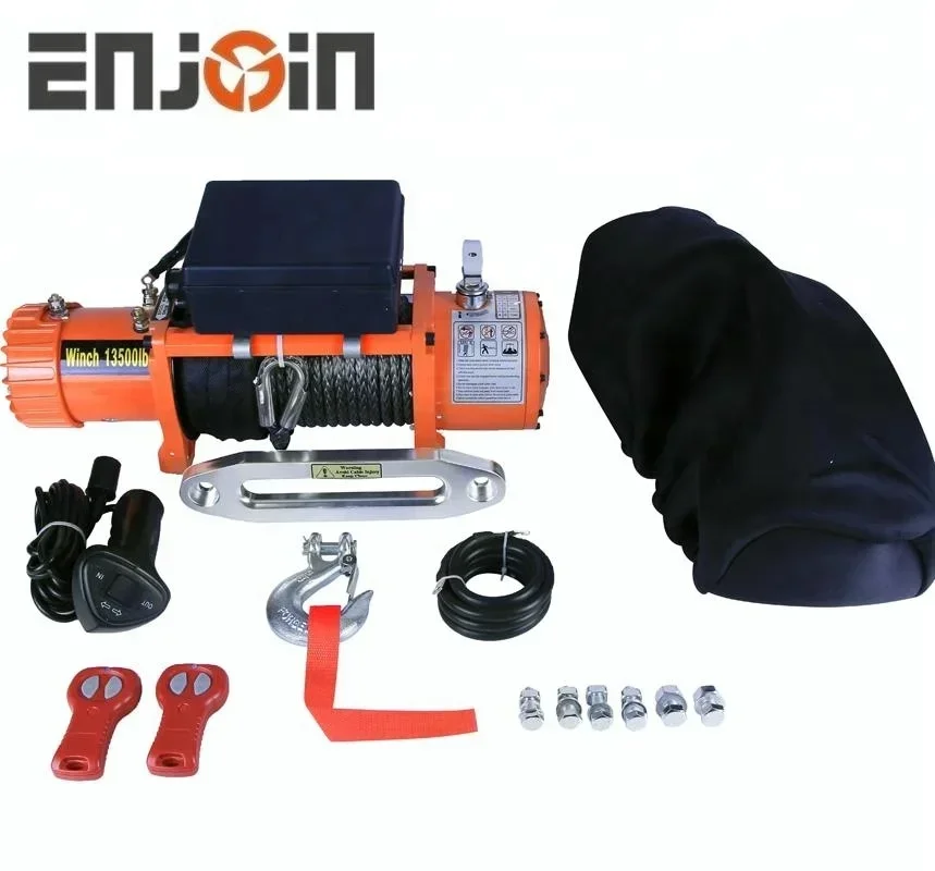 ENJOIN 1 전기 윈치, 케이블 또는 스트랩 포함, 4x4 복구, 오프로드, 13500 lbs, 12V