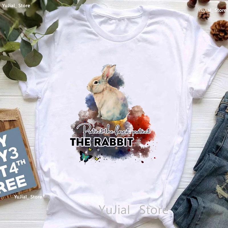 

Forest Guardian Deer/Rabbit/Squirrel/Hedgehog/Owl Animal Print Tshirt Women Watercolor Fashion T Shirt Femme Harajuku Shirt