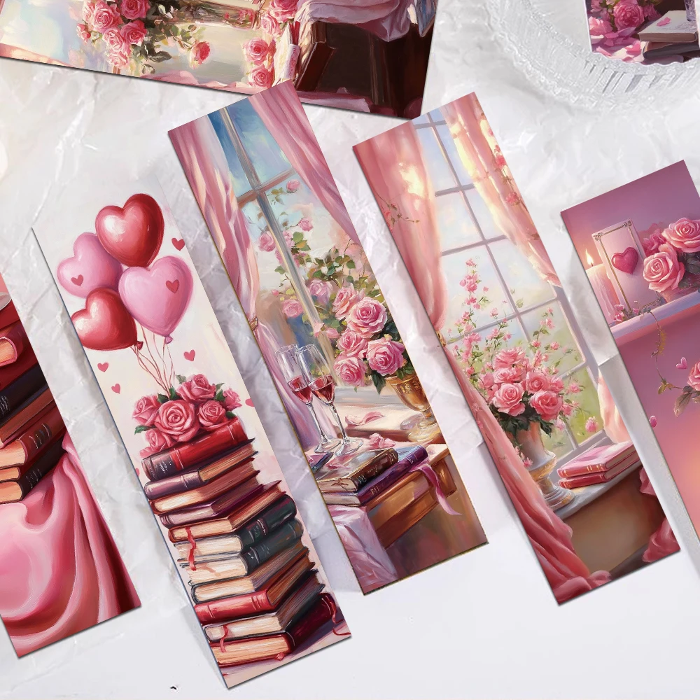 30pcs Romantic Pink Rose Bookmarks Reading Pages Books Labeled School Stationary Supplies DIY Aesthetic Bookmarks Paper Cards
