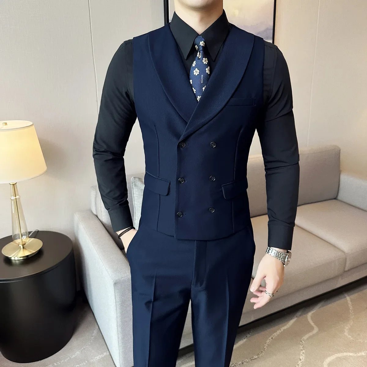 Men's Double-buttoned Suit Vest Korean Style Slimming Business Professional Workwear Western-style Clothes Groom's Tuxedo