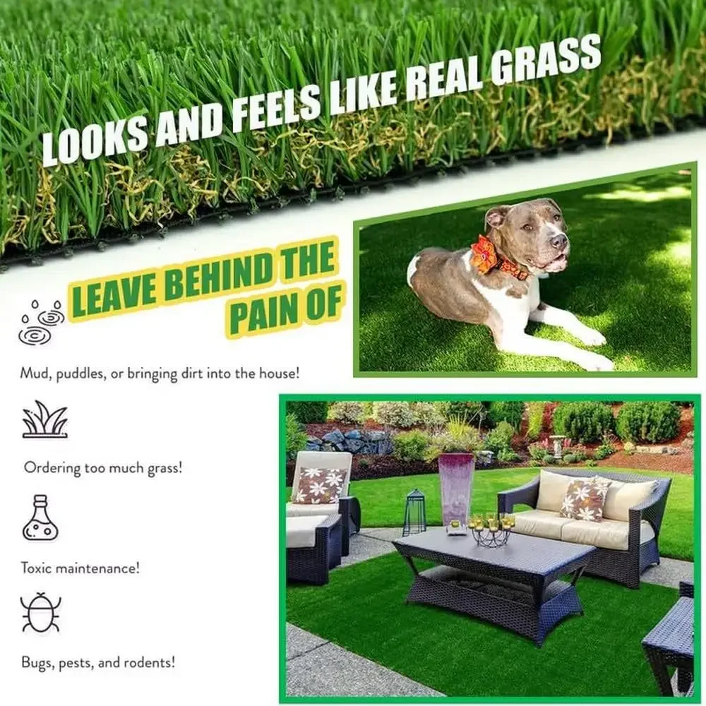 3FTX5FT Ultrathick High Blade Artificial Grass Turf 1.77 Inch W-Shaped Yarn Deluxe PU Backing Dog Synthetic Grass Indoor/Outdoor
