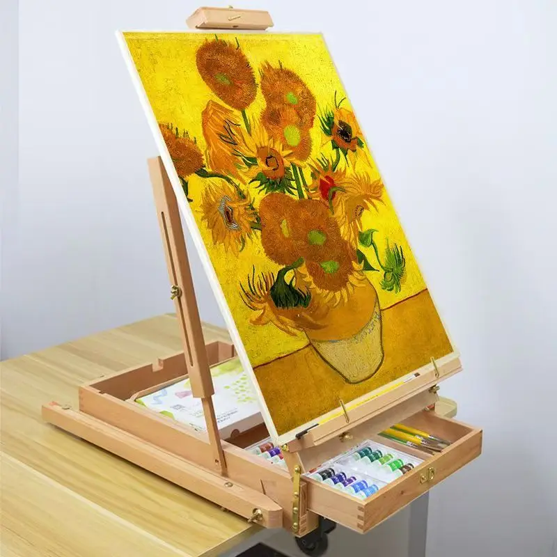 Beech Pull Rod Oil Painting Box Aluminum Alloy Bracket Oil Painting Stand Solid Wood Sketching Easel For Art Student
