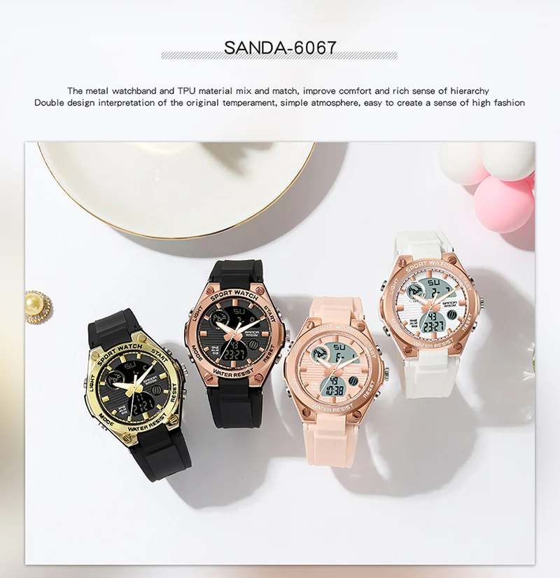 SANDA Luxury Ms LED Digital Sport Watch Fashion Casual Gold Wrist Watch Women Girl Military Waterproof Wristwatches Montre Dames