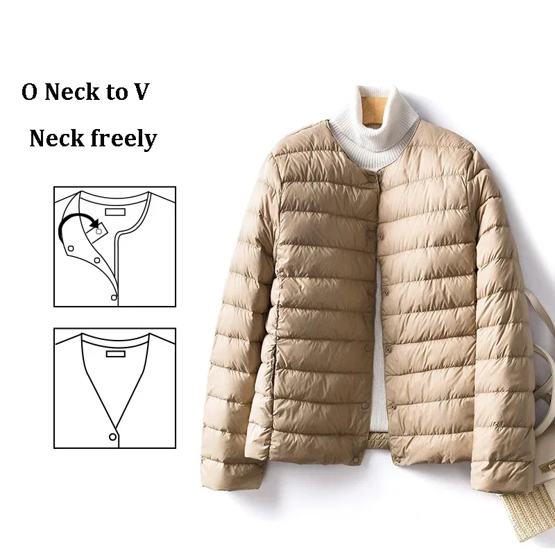 

Womens Winter Coat 2023 Solid Lightweight Down Jacket Women Button Short Round Neck V-neck Casual White Puffer Inner Wear Jacket