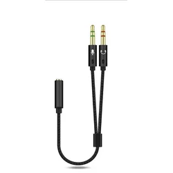 Dual Audio & Microphone Splitter Cable - 3.5mm Female to Dual Male Adapter for Headset to PC Connection (Black)
