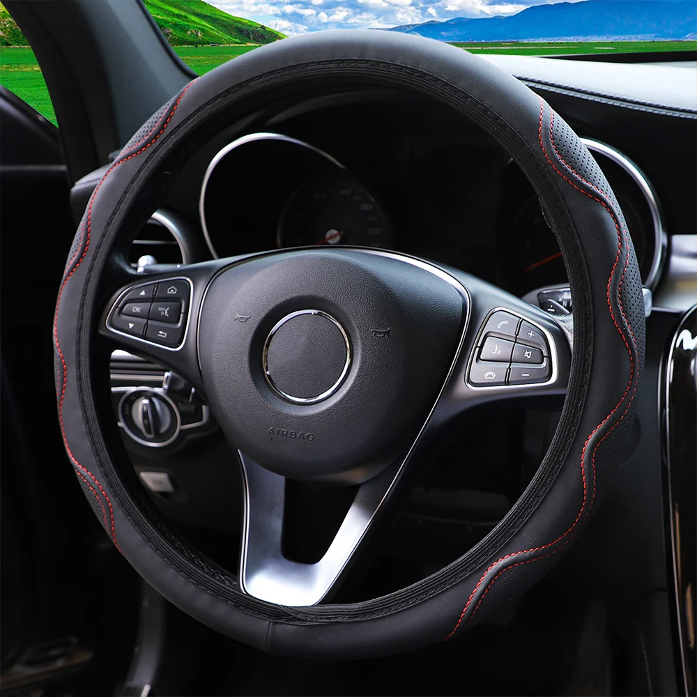 Steering Wheel Cover 1 stereo embossed massage hand type leather automotive fits 14.5-15 inches