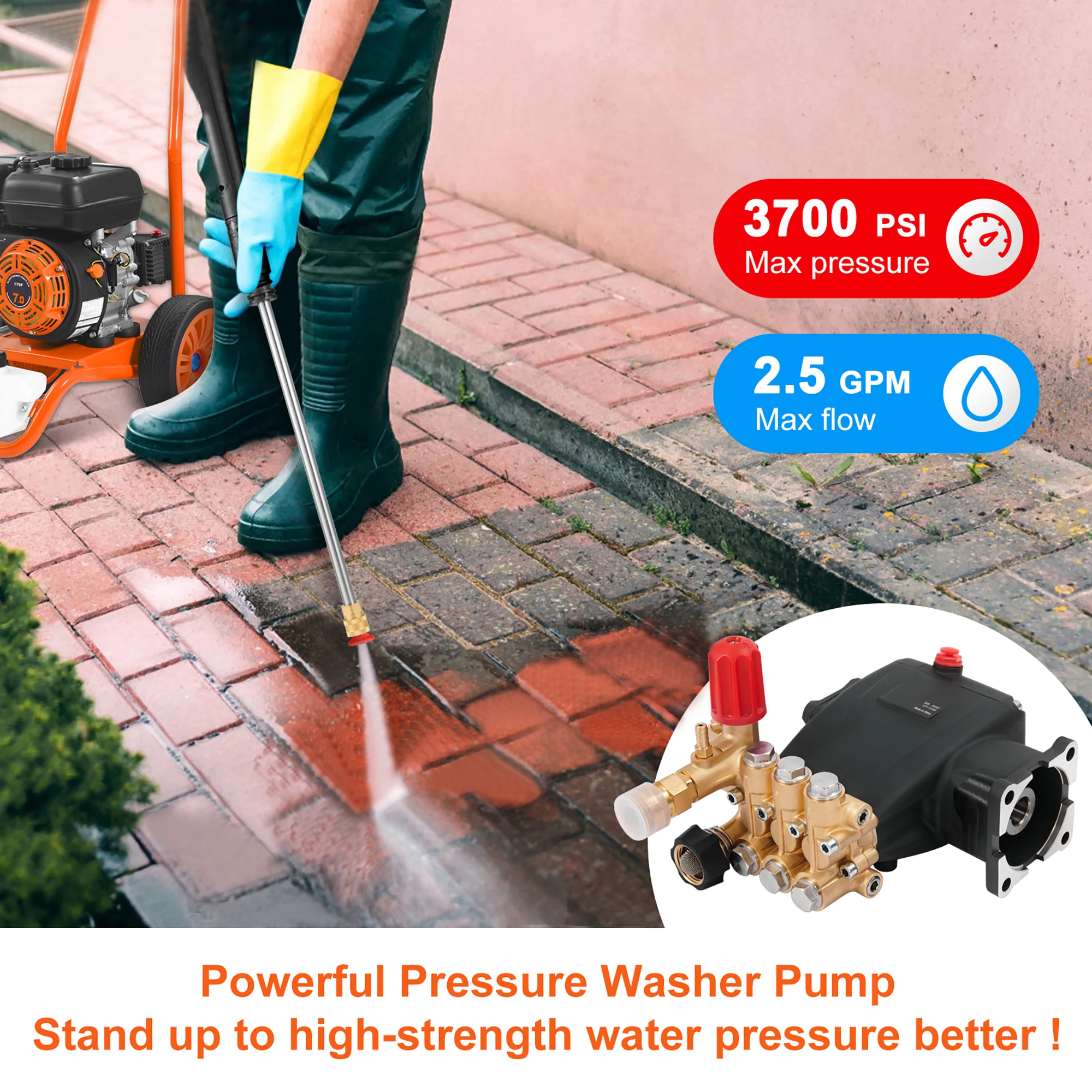 SucceBuy Pressure Washer Pump 3GPM / 4 GPM Shaft Horizontal Triplex Plunger Replacement Power Pumps Kit Compatible with Simpson