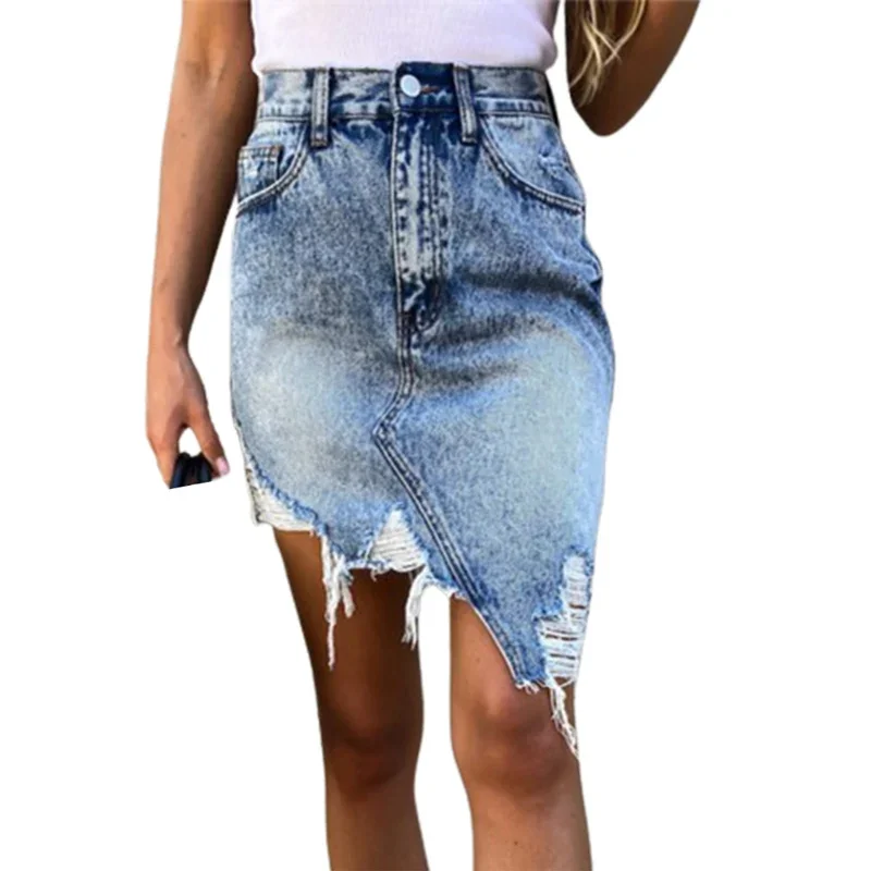 Fashion Irregular Hem Wrap Hip Skirt 2023 Summer Slim Broken Holes Denim Half-body Dresses Female Comfortable Casual Streetwear thread brass knurled inserts nut heat set insert nuts embed parts female pressed fit into holes for 3d printing m2 m3 m4 50pcs