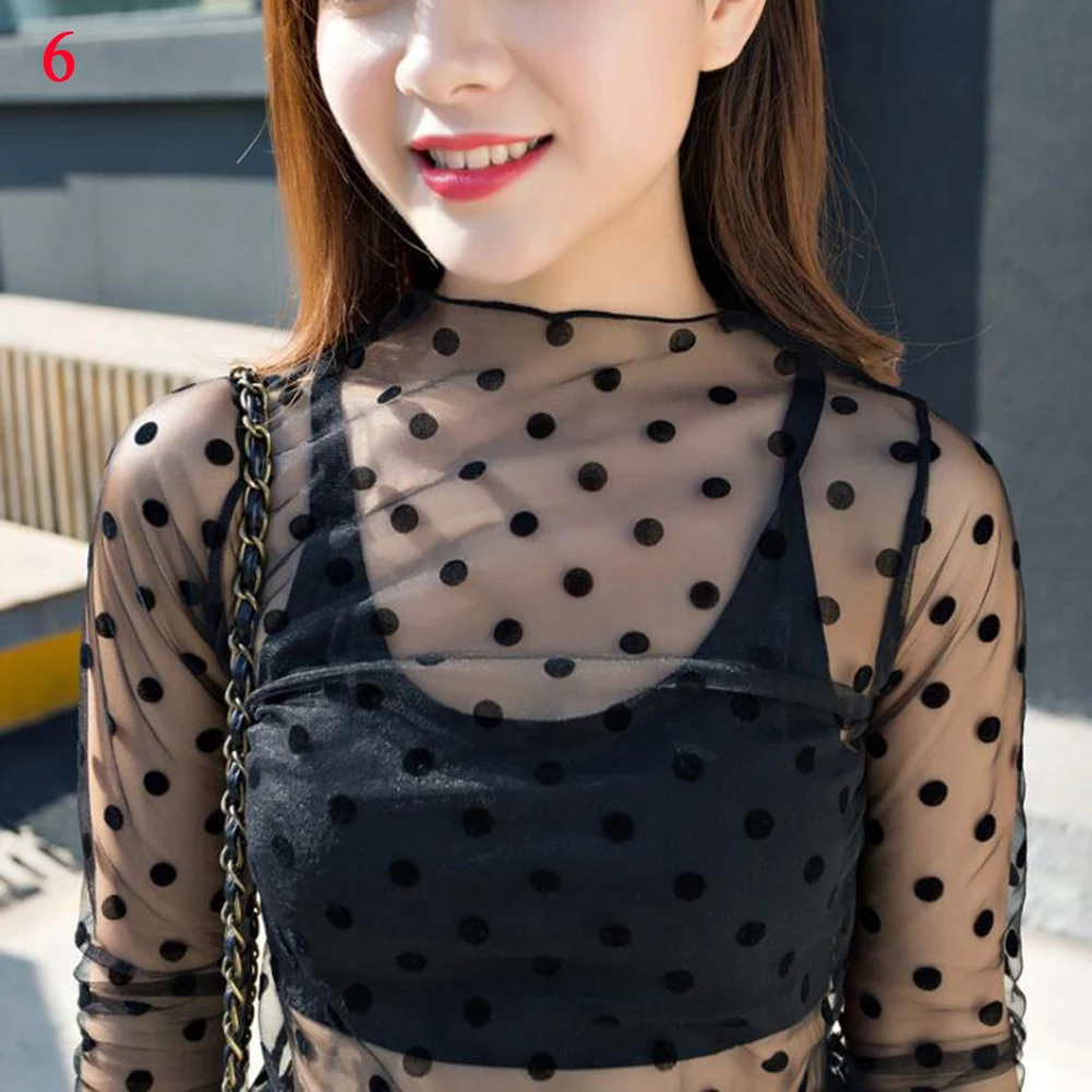 ตัวเลือกสินค้า เสื้อลูกไม้แขนยาวเซ็กซี่ คอสูง แฟชั่นต่างประเทศ