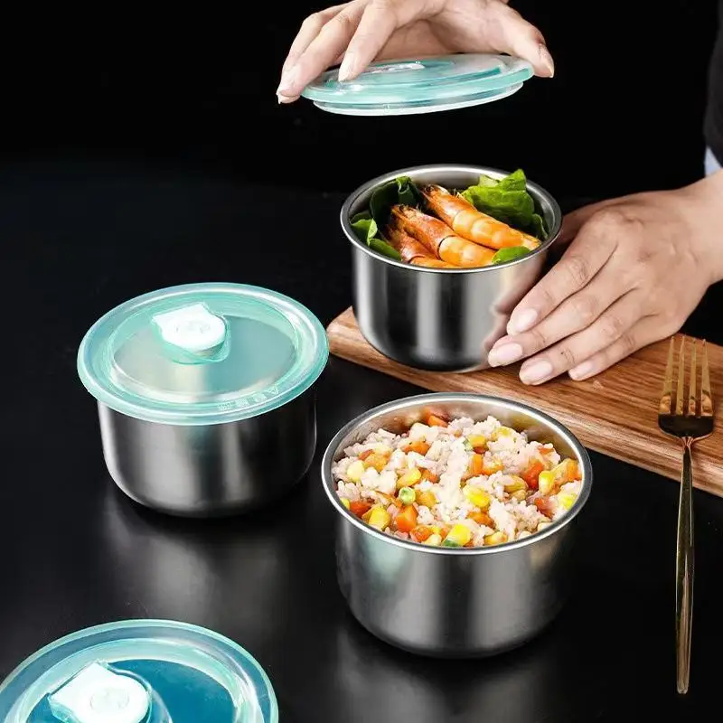 304 Stainless Steel Food Preservation Box Round Leak-proof Lunch Box Heat Resistant Sealed Food Storage Bowl Kitchen Tableware