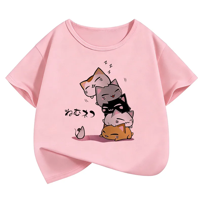 Y2K Funny Cat Graphic Kids Tshirts Summer Short Sleeve Tees Cartoon Boys Girls Clothes Kawaii Tops Children T-shirt 5