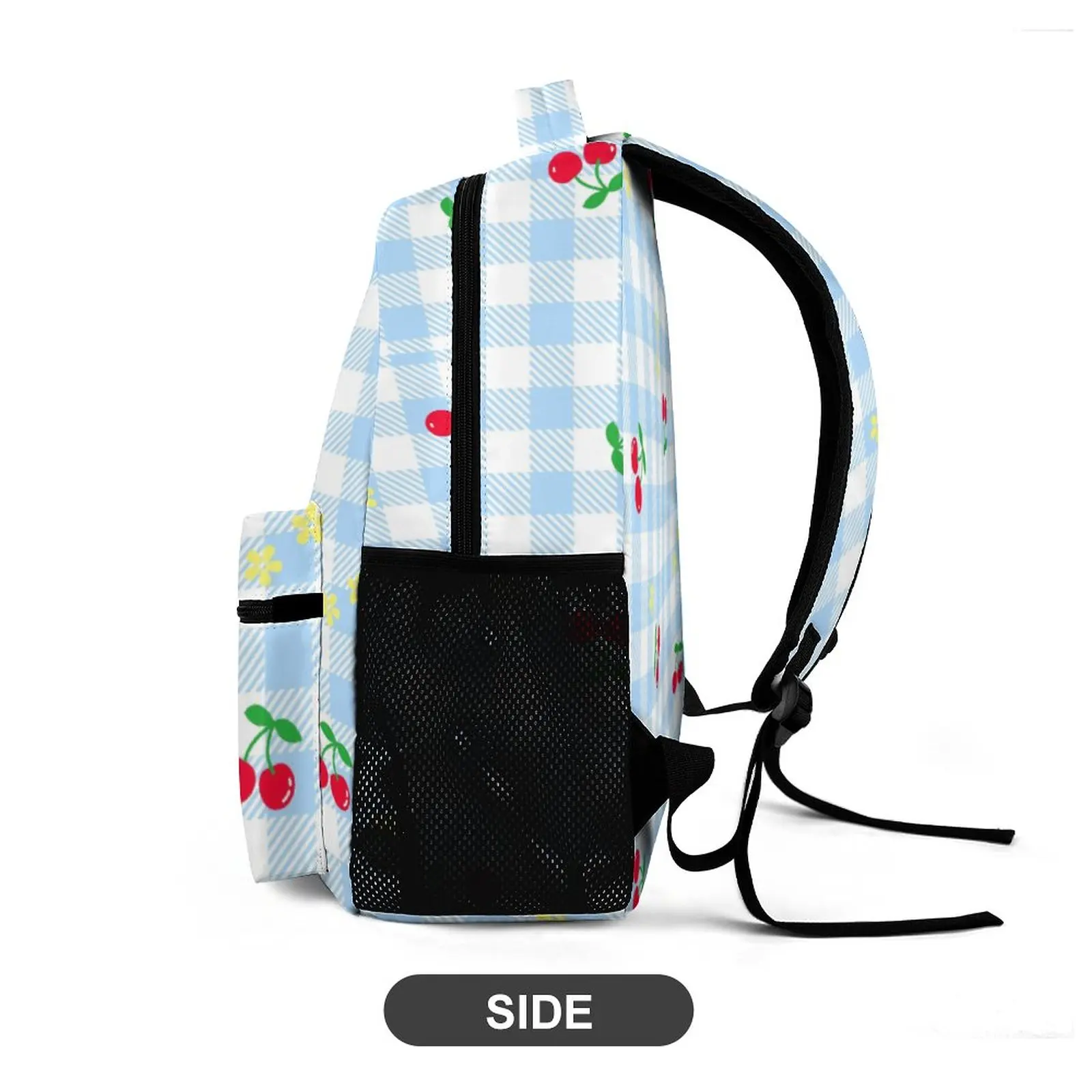 Custom Pattern Printed Blue and White Checkered Fruits Schoolbag Large Capacity Backpack Boys Girls Leisure Travel Book Bags