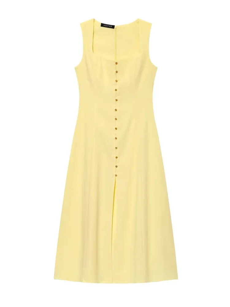 Dresses For Woman Solid Color Sleeveless Versatile Single Breasted Dress Elegant Vest Long Vestidos Temperament Simple Style
