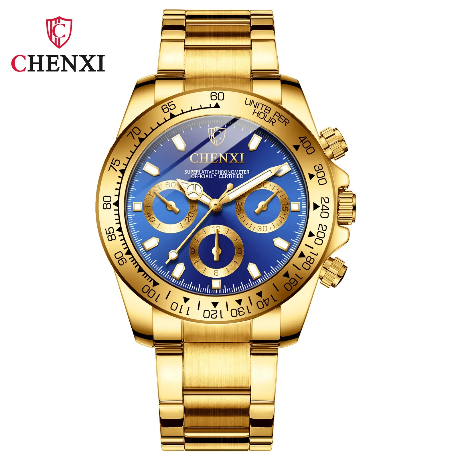 CHENXI Luxury Men Fashion Business Wristwatch Casual Quartz Watches Gold Color Stainless Steel Waterproof Quartz Watch Men