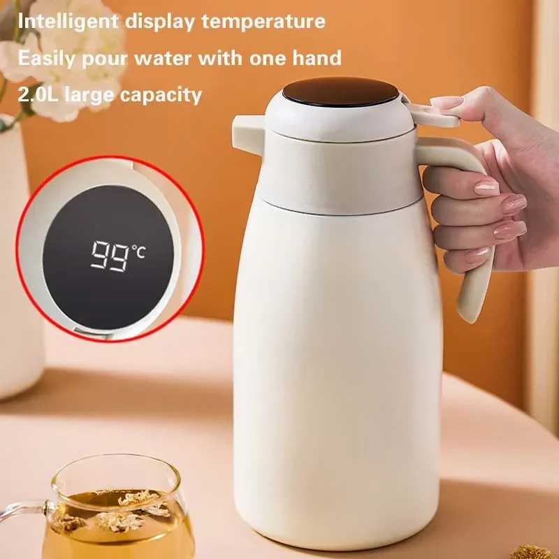 

48H Long-lasting Insulation Pots Thermos Kettle Coffee Jug High Quality Display Temperature 304 Stainless Steel Vacuum Flask