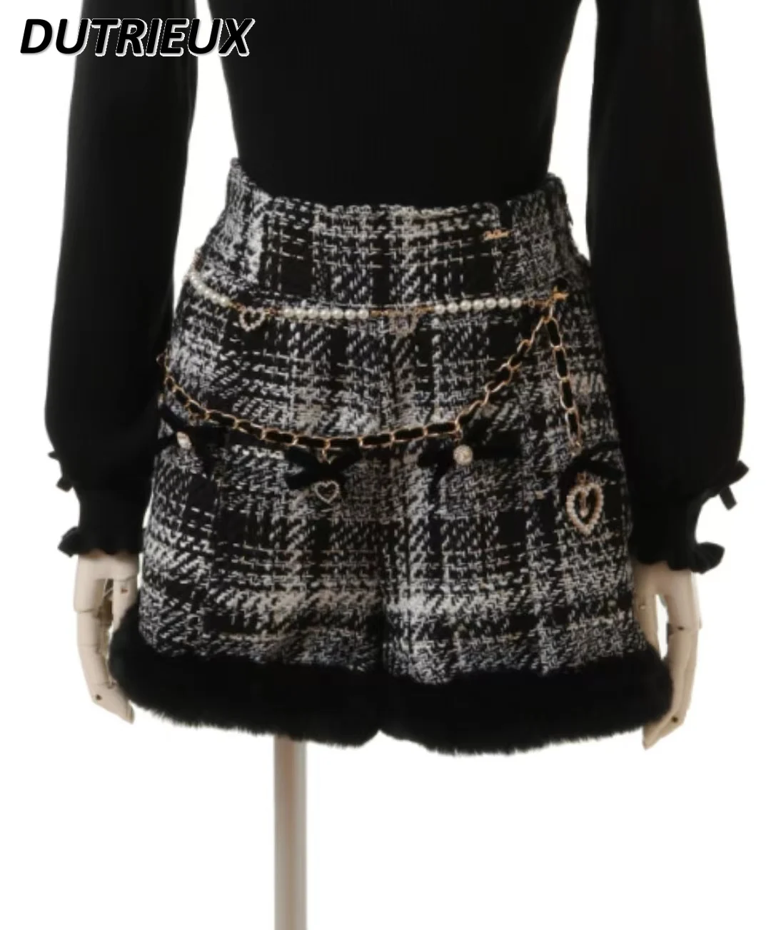 Autumn Winter 2023 Japanese Mine Series Sweet Girl All-Matching Wooden High Waist Shorts Burrs Slim Wide Short Pants for Women