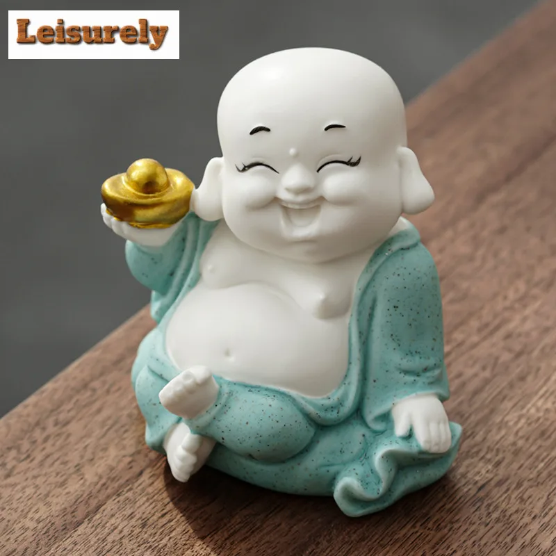 Zen Inspired Maitreya Buddha Ingot Tea Pet Antique Flowerpot Landscaping Tea Figurine Play Toys Tea Statue Ornaments Teaware