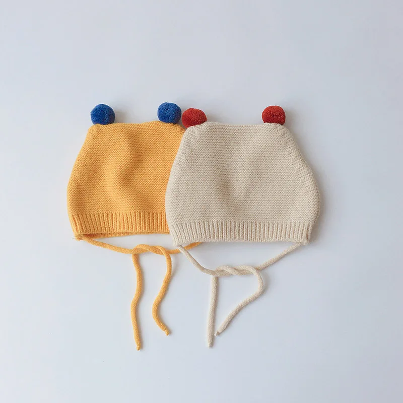 

Warm Crochet Baby Hat Infant Girl Boy Bonnet Hats Solid Color Knitted Kids Beanie Caps Autumn Winter Lovely Hairball