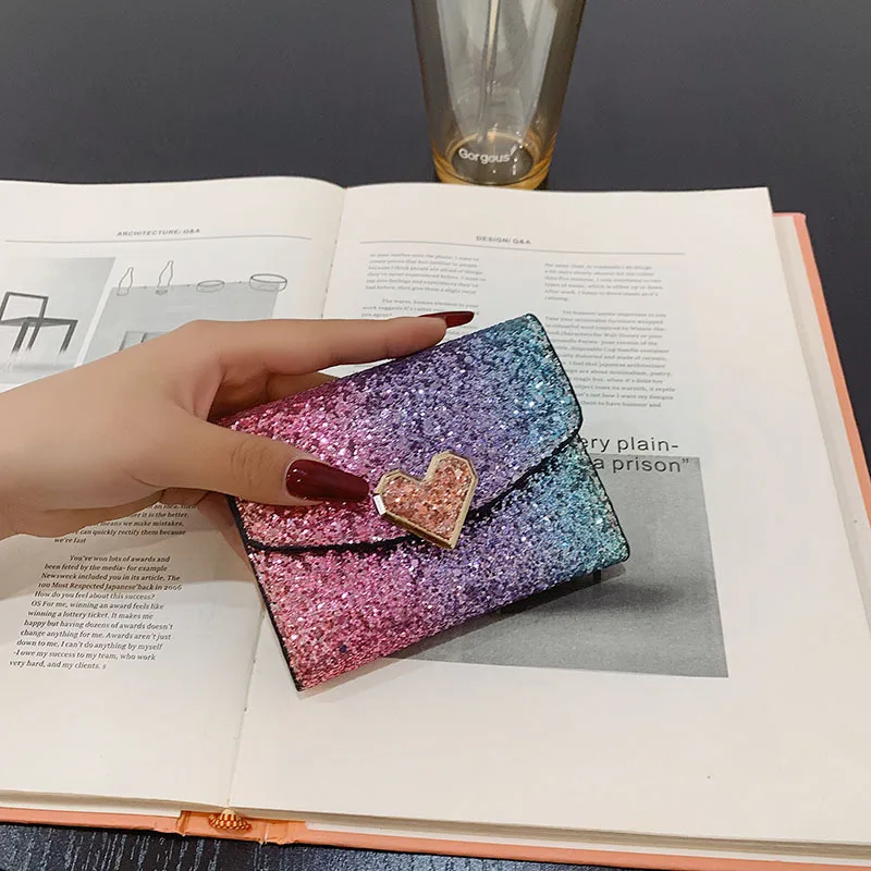 Women Sequins Purse Glitter PU Leather Short Coin Wallets for Ladies Card Holder Female Mini Clutch Girls Billeteras Para Mujer for Leather Wallet Coin Purse Credit Card Holder Women Wallet Card Wallet Coin Purse Wallet Zipper Wallets Women Purse Women Coin Purse