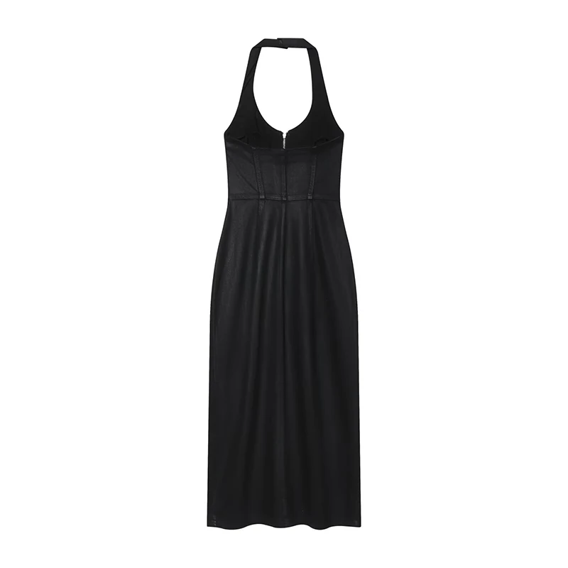 2025 New Women Sexy Backless Halter Zipper Denim Long Dress Elegant Evening Party Club Dresses ﻿