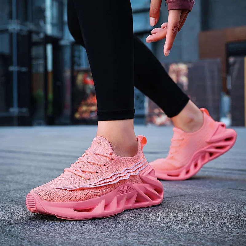 Fashion Purple Running Shoes Unisex Knit Breathable Platform Men's Casual Sneakers Outdoor Non-slip Lace-up Women's Sports Shoes 5